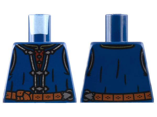 Lego Torso Vest with Silver Hems, Dark Red Shirt, Reddish Brown Belt with Buckle Pattern / Dark Blue