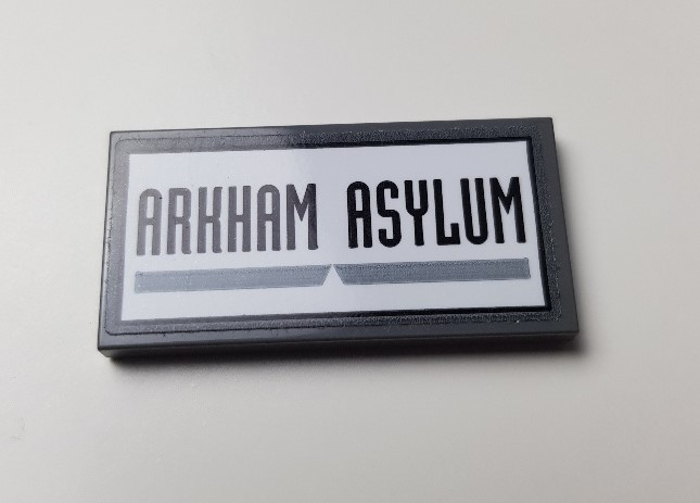 Lego Tile 2 x 4 with 'ARKHAM ASYLUM' Pattern (Sticker) - Set 70912