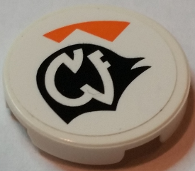 Lego Tile, Round 2 x 2 with Orange Triangles and White Alien Characters on Black Background Pattern Model Left Side (Sticker) - Set 7962 / White