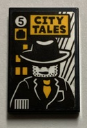Lego Tile 2 x 3 with 'CITY TALES' Comic Book with Detective Minifigure Pattern (Sticker) - Set 60380 / Black