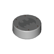 Lego Tile Round 1 x 1 with Dark Bluish Grey Batman Logo, 6 Reddish Brown Rivets Print / Light Bluish Gray