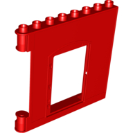 Lego Duplo Building Wall 1 x 8 x 6, with Door Opening and Fire Logo Print / Red