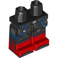 Lego Hips with Black Legs and Red Boots Pattern with Silver Belt, Blue Straps, Laces, Silver Pins, Dark Bluish Grey Patches, Spider print / Black