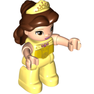 Lego Duplo Figure Belle, Reddish Brown Hair, Bright Light Yellow Legs, Bright Light Yellow Tiara Print
