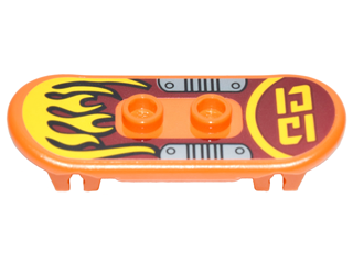 Lego Minifigure, Utensil Skateboard Deck with Yellow Flames and Silver Foot Plates Pattern (Sticker) - Set 70592 / Orange