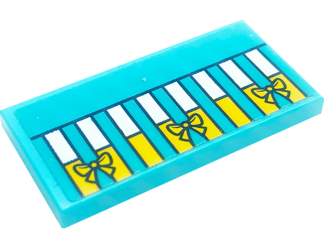 Lego Tile 2 x 4 with Eight White and Bright Light Orange Rectangles with Three Bows Pattern (Sticker) - Set 41318 / Medium Azure