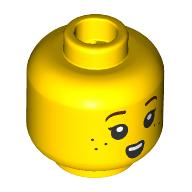 Lego Minifig Head, Dark Orange Eyebrows, Freckles, Open Mouth Happy