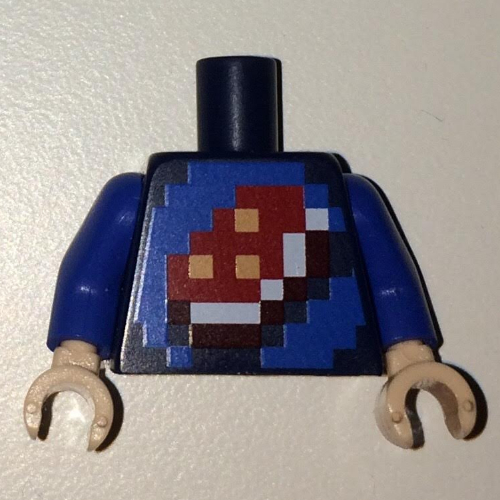 Lego Torso Shirt with Pixelated Porkchop Icon on Blue Background Print, Dark Blue Arms, Light Nougat Hands / Dark Blue