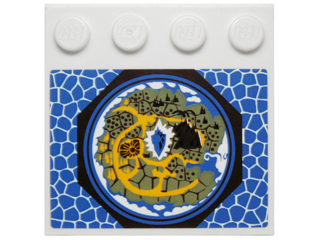 Lego Tile, Modified 4 x 4 with Studs on Edge with Map in Octagon and Blue Scales Pattern (Sticker) - Set 70010
