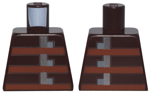 Lego Torso Pixelated Armor with Reddish Brown Stripes and Silver and Dark Bluish Gray Buckles Pattern / Dark Brown