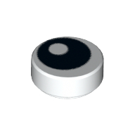 Lego Tile Round 1 x 1 with Offset Black Eye Print / White