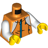 Lego Torso, Jacket, Bright Light Blue Zipper, Tiger on Back Print, White Arms, Yellow Hands
