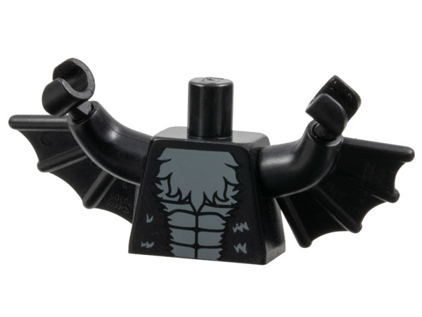 Lego Torso Bat with Dark Bluish Gray Fur Pattern / Black Arms with Wings / Black Hands