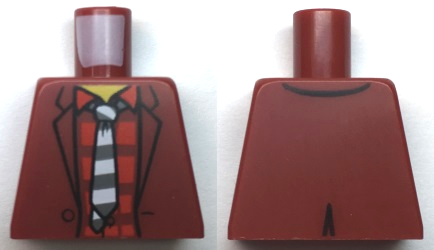 Lego Torso Suit Jacket Open, Red Striped Shirt, Dark Bluish Gray and White Tie, Yellow Neck Pattern / Dark Red