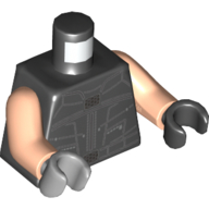 Lego Torso, Odd Hands, Vest with Silver Lines Print, Light Nougat Arms, Left Black Hand, Right Light Bluish Gray Hand / Black