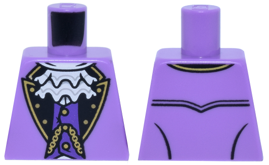 Lego Torso Suit Jacket Open with Black Lapels and Gold Trim, Dark Purple Vest with Buttons and Chain, White Shirt with Jabot Frills Pattern / Medium Lavender