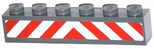 Lego Brick 1 x 6 with Red and White Danger Stripes Pattern (Sticker) - Set 60061