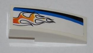 Lego Slope, Curved 3 x 1 with Black and Blue Lines and Orange Flames Pattern Model Right Side (Sticker) - Set 8221 / White
