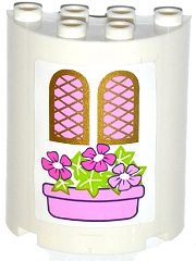 Lego Cylinder Half 2 x 4 x 4 with 2 Windows and Pink Flower Box Pattern (Sticker) - Set 41052