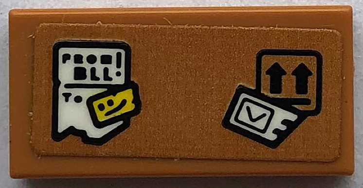 Lego Tile 1 x 2 with 'FROM BLL!', 'To', Yellow Smiley Face and 2 Black Arrows in Square Pattern (Sticker) - Set 80108