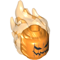 Lego Minifig Head Special with Trans-Orange Flames and Halloween Pumpkin Face Print / Orange