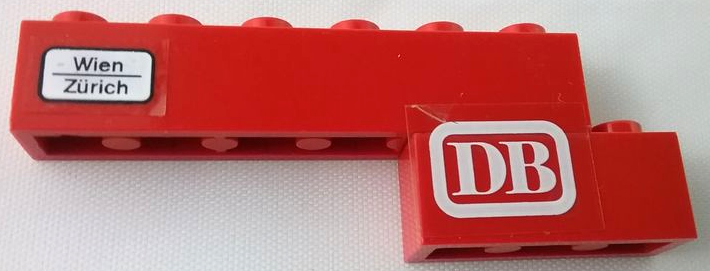 Lego Stickered Assembly 7 x 1 x 2 with White 'DB' and 'Wien Zürich' Pattern Left (Stickers) - Set 7820