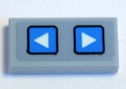 Lego Tile 1 x 2 with White and Dark Azure Left and Right Arrow Buttons Pattern (Sticker) - Set 41346 / Light Bluish Gray