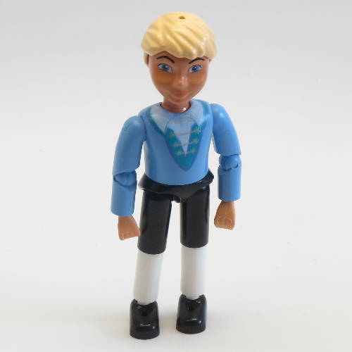 Lego Belville Figure Articulated Elbows, Child, Male, Light Yellow Hair, Medium Blue Shirt with Collar and Lace Ties Print (Prince Belville)
