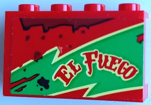 Lego Panel 1 x 4 x 2 with Side Supports - Hollow Studs with 'EL FUEGO', Oil Stains, Bright Green and Bright Light Yellow Lightning Pattern Model Left Side (Sticker) - Set 70421 / Red