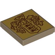 Lego Tile 2 x 2 with Reddish Brown Crest on Gold Background Print