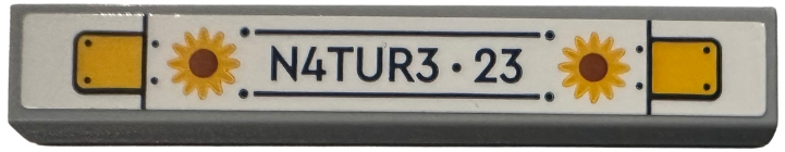 Lego Tile 1 x 6 with License Plate with Dark Blue 'N4TUR3 · 23', Bright Light Orange Flowers and Blinker Lights Pattern (Sticker) - Set 41735