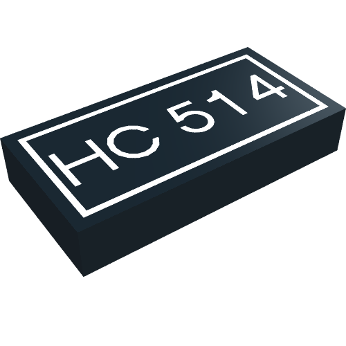 Lego Tile 1 x 2 with White 'HC 514' Text Print / Black