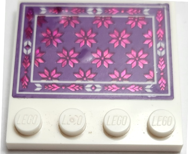 Lego Tile, Modified 4 x 4 with Studs on Edge with Medium Lavender Blanket with Holographic Dark Pink Ice Crystal Flowers Pattern (Sticker) - Set 41167