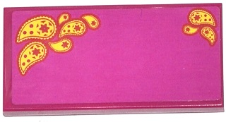Lego Tile 2 x 4 with Yellow Paisley Shooting Stars on Magenta Background Pattern 1 (Sticker) - Set 41034