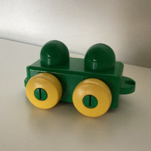 Lego Primo Wheel Base 1 x 2 with Hitches and Yellow Wheels / Green