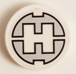 Lego Tile, Round 2 x 2 with Bottom Stud Holder with Hero Factory 'H' Pattern (Sticker) - Set 44014