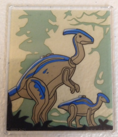 Lego Glass for Window 1 x 6 x 6 Flat Front with Dinosaur, Tan Parasaurolophus with Sand Blue Markings Pattern Model Left Side (Sticker) - Set 76961