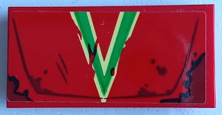 Lego Tile 2 x 4 with Vehicle Hood with Oil Stains, Bright Green and Bright Light Yellow Capital Letter V Pattern (Sticker) - Set 70421