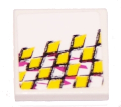 Lego Tile 2 x 2 with Yellow Checkered Racing Pattern Model Left Side (Sticker) - Set 8131 / White