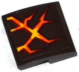 Lego Slope, Curved 2 x 2 x 2/3 with Brown, Orange and Yellow Cracks Pattern (Sticker) - Set 70313 / Dark Brown
