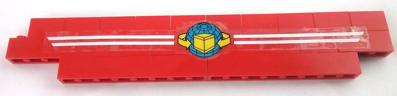 Lego Stickered Assembly 21 x 1 x 3 with Box and Arrows and Globe on White Stripes Pattern Model Right Side (Sticker) - Set 6542
