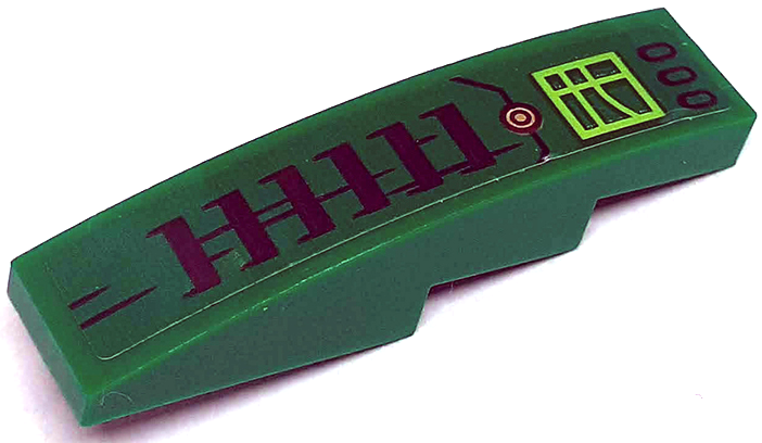 Lego Slope, Curved 4 x 1 with Black Air Intake Vent, Gold Circle, Lime Square and Lines Pattern (Sticker) - Set 71763