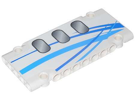 Lego Technic, Panel Plate 5 x 11 x 1 with Blue Curved Stripes and Airplane Windows Pattern Model Right (Sticker) - Set 42025 / White