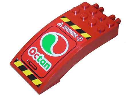 Lego Windscreen 8 x 4 x 2 Curved with Locking Dual 2 Fingers with Octan Logo, Black and Yellow Danger Stripes Pattern (Sticker) - Set 7244