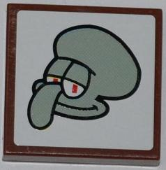 Lego Tile 2 x 2 with Squidward Portrait Pattern (Sticker) - Set 3818 / Reddish Brown