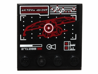 Lego Tile, Modified 4 x 4 with Studs on Edge with White Target on Red Droid Gunship Display Pattern (Sticker) - Set 75043 / Black