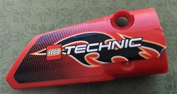 Lego Technic, Panel Fairing # 4 Small Smooth Long, Side B with Black Flames and LEGO Technic Logo Pattern (Sticker) - Set 8051