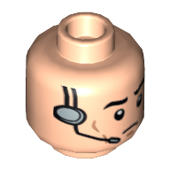 Lego Minifig Head, Eyebrows, Cheek Lines and Headset Print / Light Nougat