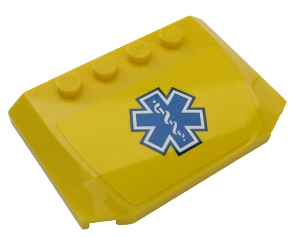 Lego Wedge 4 x 6 x 2/3 Triple Curved with Blue EMT Star of Life on Yellow Background Pattern (Sticker) - Set 60203 / Yellow