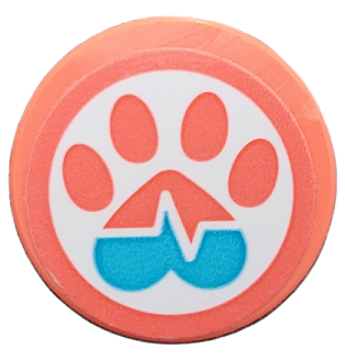 Lego Tile, Round 2 x 2 with Bottom Stud Holder with Coral and Medium Azure Paw Print and Heart Beat Pattern (Sticker) - Set 41692